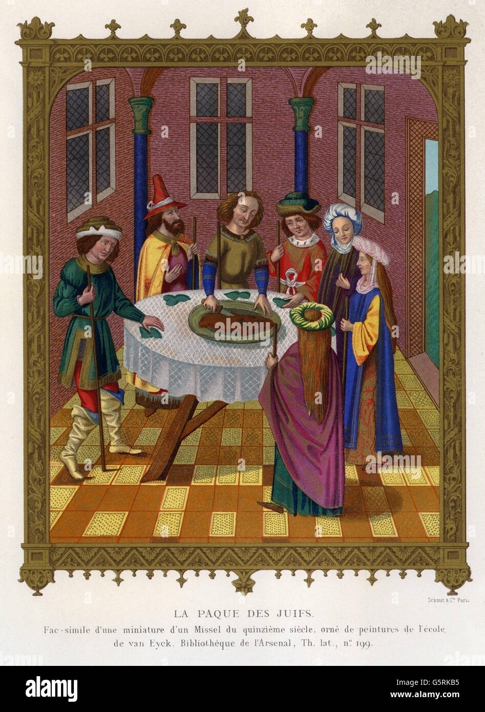 Judaism, festivities, Passover, miniatur from a missal, 15th century, chromolithograph, France, 19th century, Additional-Rights-Clearences-Not Available Stock Photo