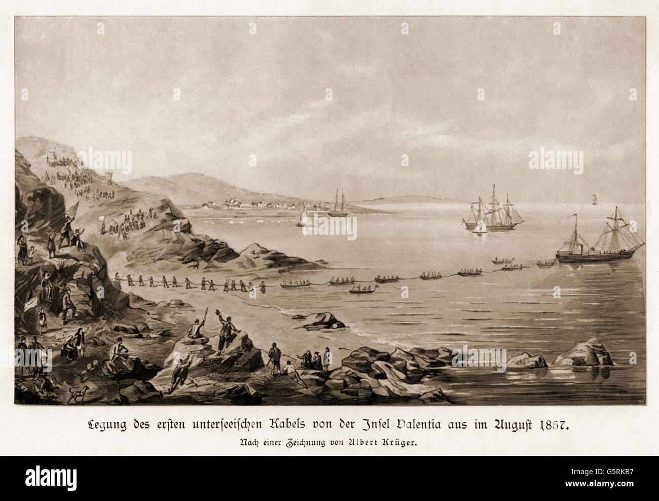 mail / post, telegraphy, transatlantic telegraph cable, laying, start at Valentia, Ireland, 1857, Additional-Rights-Clearences-Not Available Stock Photo