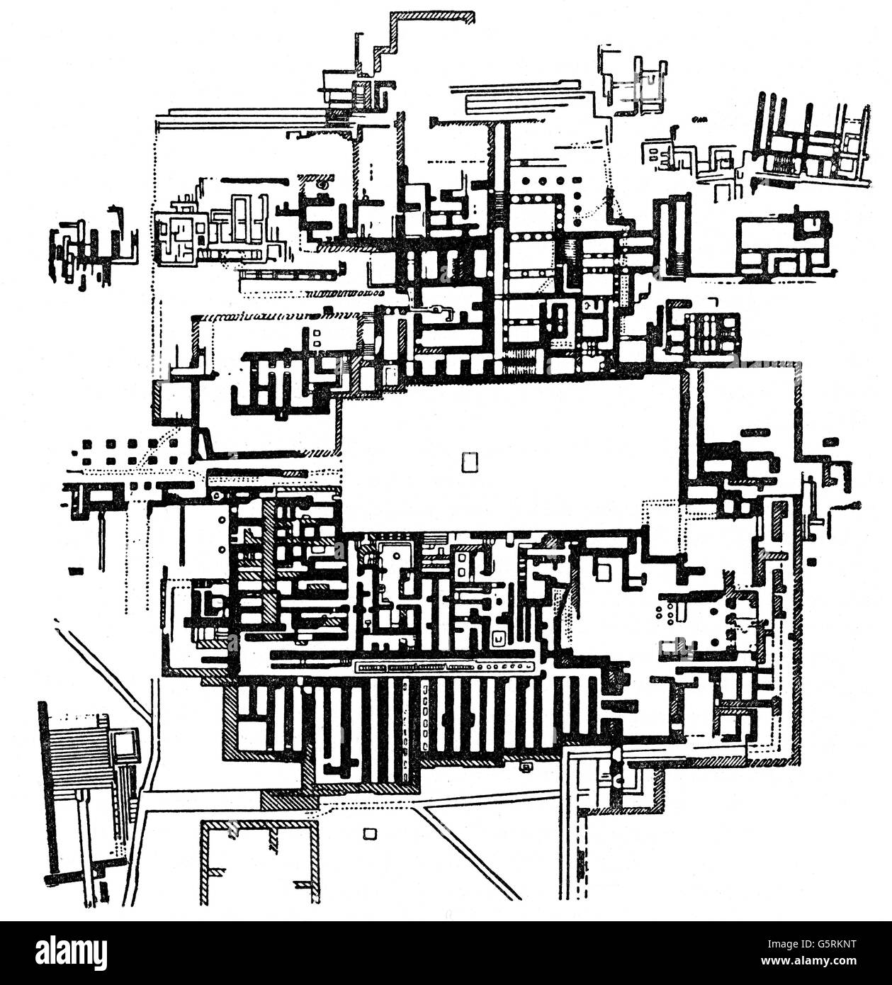 geography / travel, Greece, isle, Crete, Knossos, palace, ground plan of the lower floor, drawing, 1950s, Additional-Rights-Clearences-Not Available Stock Photo