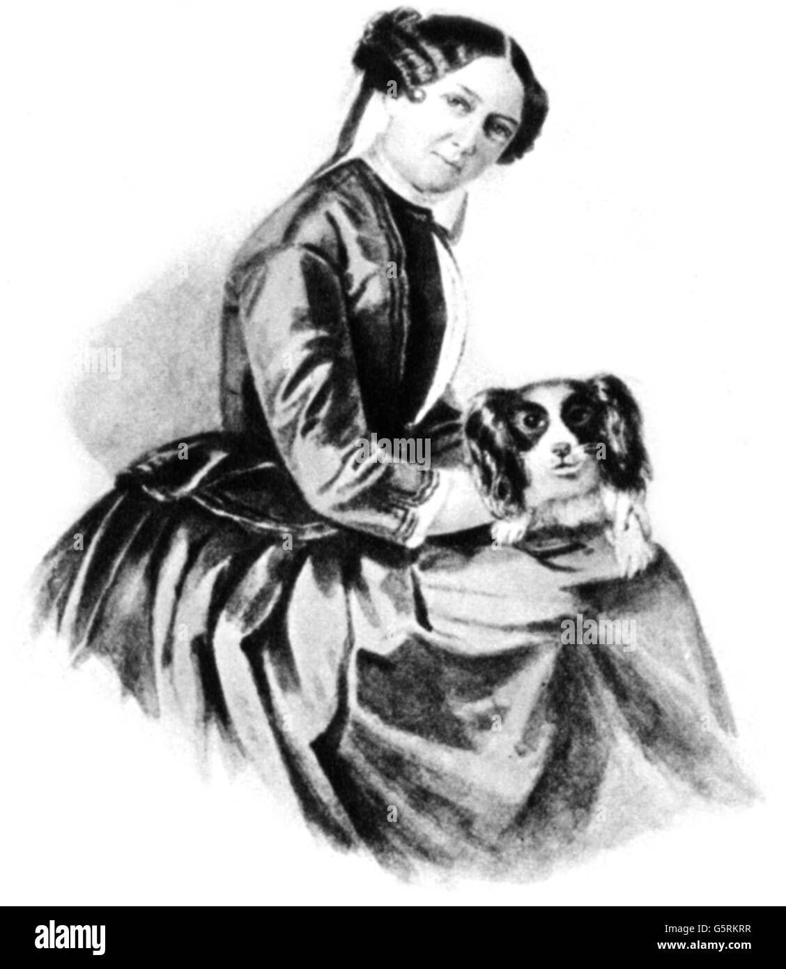 Wagner, Minna, 5.9.1809 - 25.1.1866, German actress, half length, with dog, watercolour, by Clementine Stockar-Escher (1816 - 1886), 1853, Richard Wagner memorial place, Bayreuth, Stock Photo