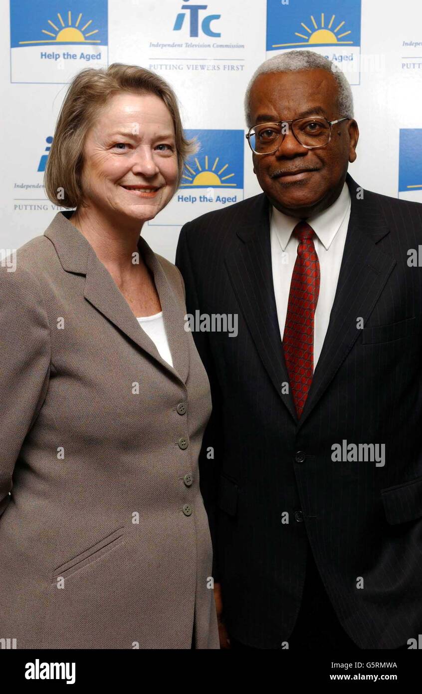 Television reporter Kate Adie and newsreader Sir Trevor McDonald during a photocall at the BAFTA offices in London. Television viewers value qualities such a knowledge, intelligence, credibility and professionalism above age and looks. * according to new research published by the Independent Televison Commission (ITC) and Help the Aged. McDonald, emerged as the viewer's favourite presenter of the news and factual programme in TV, even more so among younger viewers. Michael Buerk and were voted second and third favourite presenters. Stock Photo