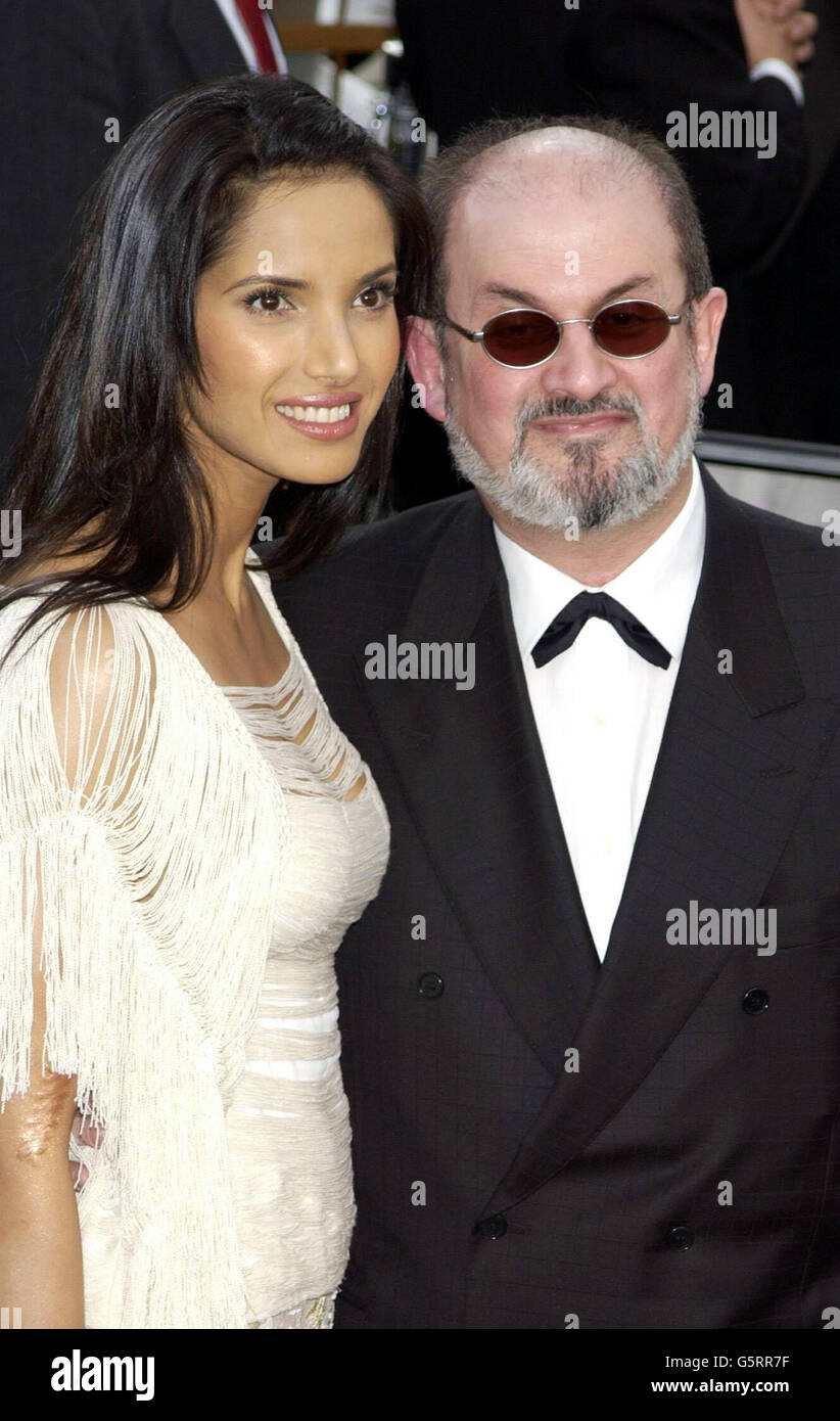 Salman Rushdieand his wife Padma Lakshmi arriving at the Vanity Fair post Oscars party held at the Morton's restaurant in Los Angeles. Stock Photo