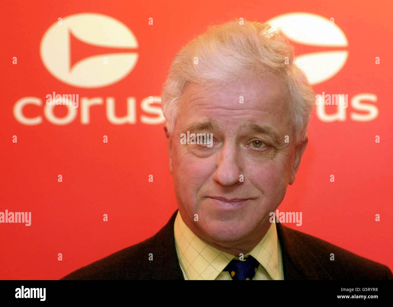 Chairman and Chief Executive of Corus Brian Moffat during a press conference in London following the announcemeant of more than 6,000 job losses as part of a huge cut-back in capacity. * Union leaders expressed disgust tonight, after it emerged that the chairman of steel giant Corus, which axed thousands of jobs last year and is freezing the pay of workers, was given a massive wage rise of more than 100%. Sir Brian Moffat was paid 558,846 in basic pay and fees last year compared with 302,818 for the previous 15 months. * 14/04/03 Thousands of workers were planning to protest outside steel Stock Photo