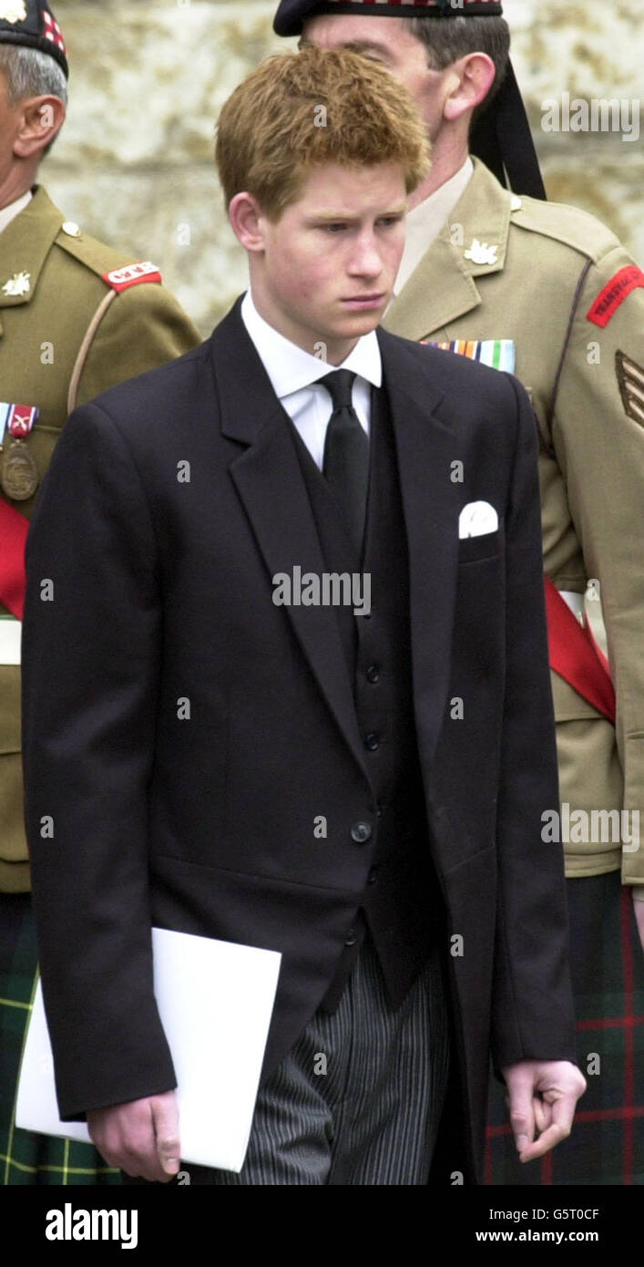 Queen Mother Funeral Prince Harry Stock Photo Alamy