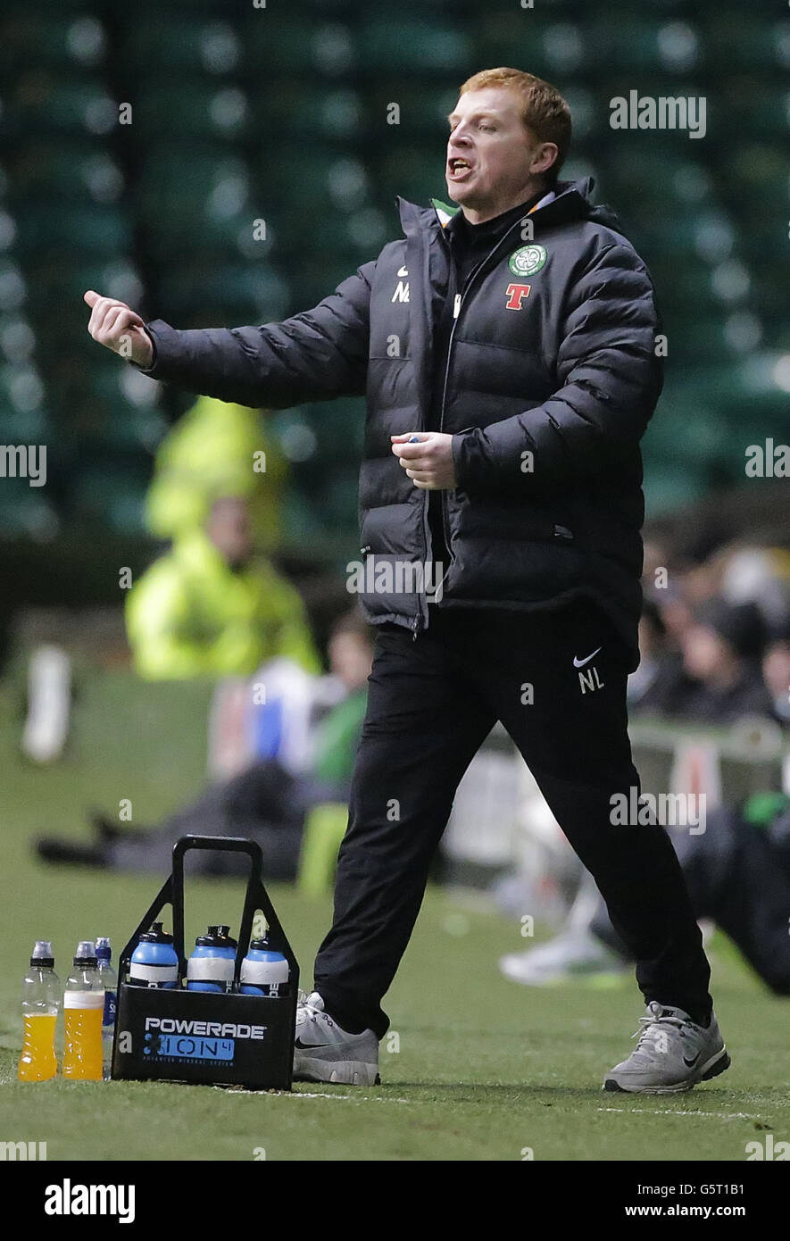 Celtic manager Neil Lennon during the Clydesdale Bank Scottish Premier League match at Celtic Park, Glasgow. Stock Photo