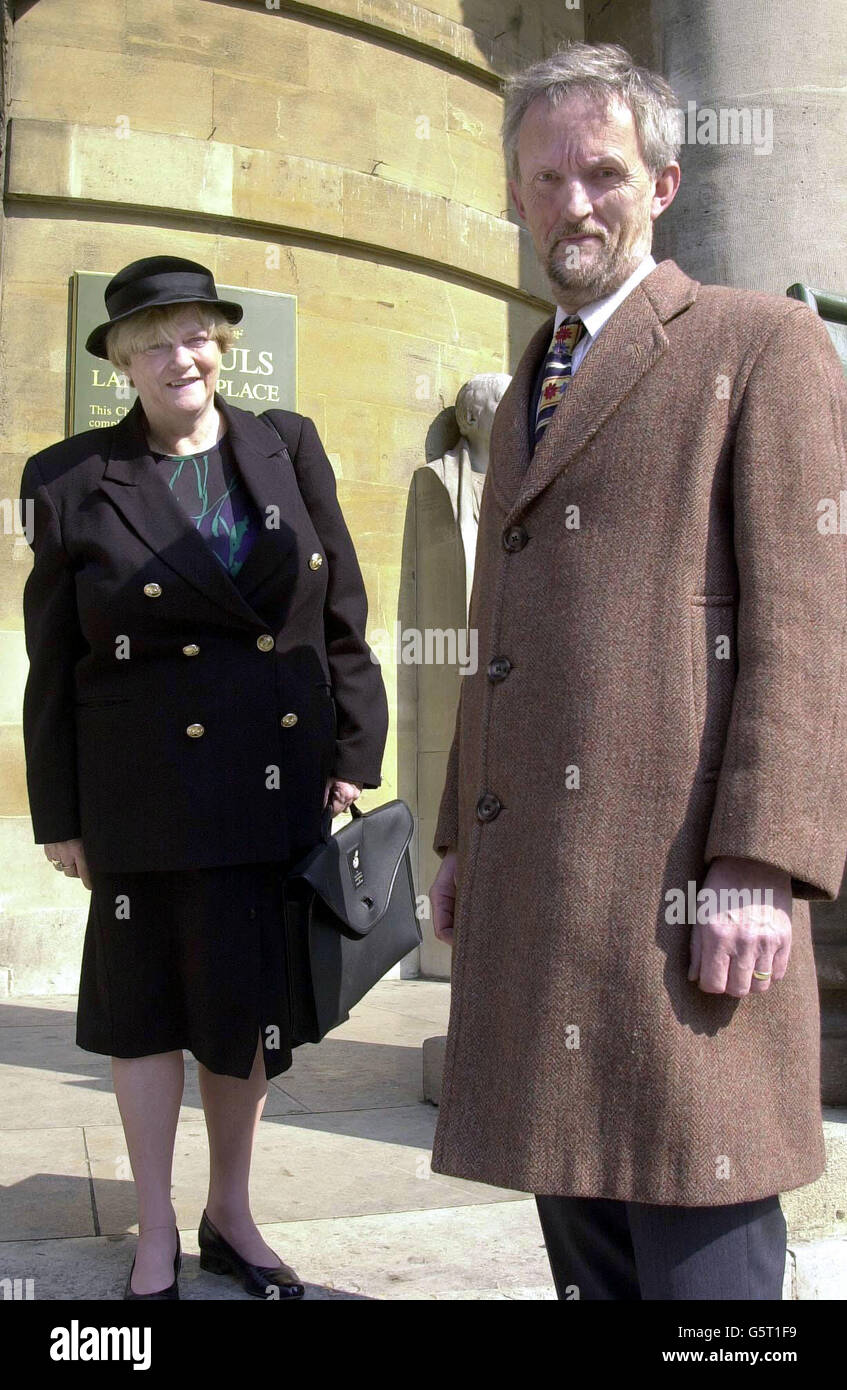 Mr Richard Whitehouse (right), the son of Mary Whitehouse, welcomes MP Anne Widdicombe outside the All Souls Church in central London, where a memorial service in memory of broadcasting standards campaigner Mary Whitehouse was today being held. * Mrs Whitehouse, who became the scourge of broadcasters after starting her Clean Up TV Campaign in1964. Mrs Whitehouse died last November aged 91. S Stock Photo