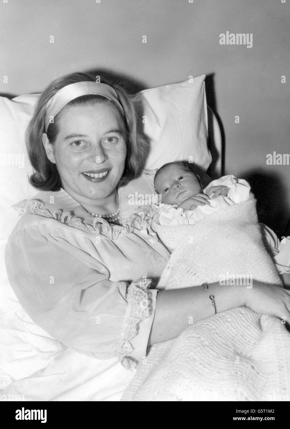 Princess Tomislav of Yugoslavia with her baby daughter Princess Katarina at King's College Hospital, Denmark Hill, London, where she was born last Saturday. The Princess, formerly Princess Margarita of Baden, is the niece of the Duke of Edinburgh. She and Princess Tomislav of Yugoslavia were married in June 1957. Stock Photo