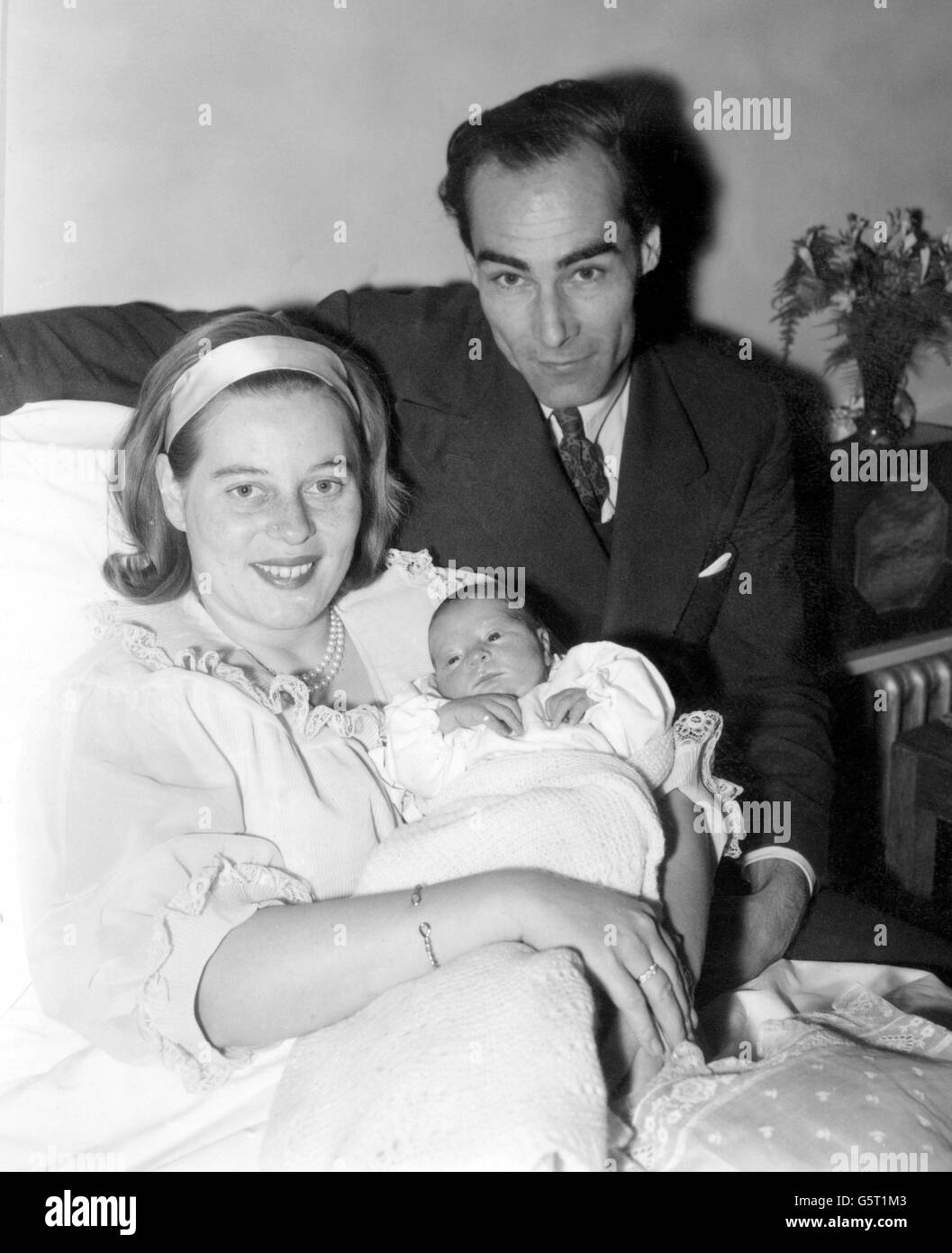 Princess Tomislav of Yugoslavia is pictured with her husband Prince Tomislav of yugoslavia and their baby daughter Princess Katarina at King's College Hospital, Denmark Hill, London, where she was born last Saturday. The Princess, formerly Princess Margarita of Baden, is the niece of the Duke of Edinburgh. The Duke attended her wedding to Prince Tomislav in June 1957 at Salem Castle, near Lake Constance. Stock Photo
