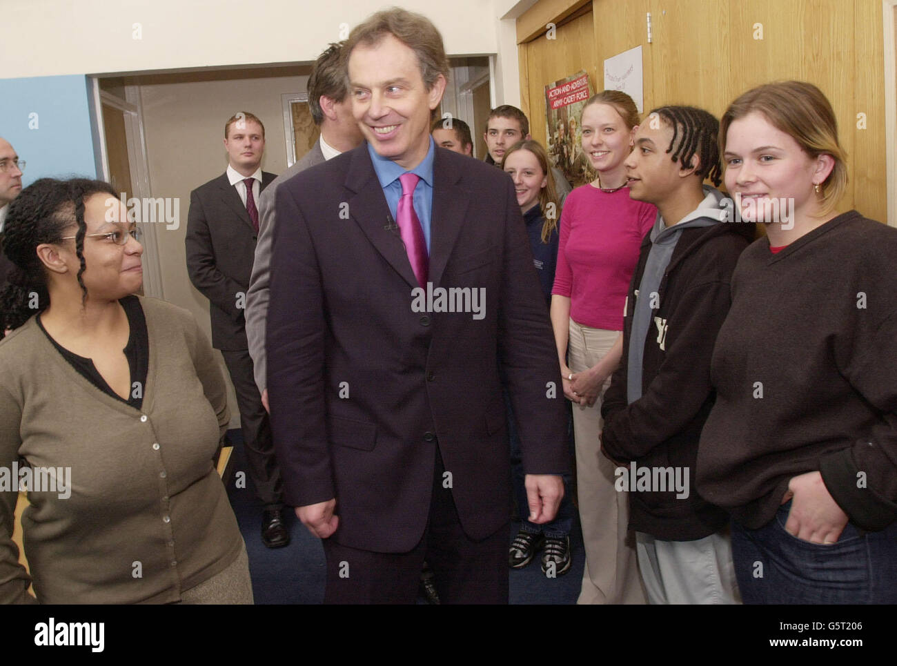 Prime Minister Tony Blair meets local residents at Waddon Youth Centre in Croydon, south London where he discussed ways of keeping young people off the streets. He was in the S London borough to launch Labour's local election campaign. Stock Photo