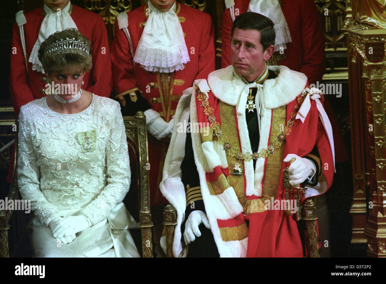 The Prince and Princess of Wales attend the State opening of Parliament. *DECEMBER 9th 1992: On this day in 1992 Prince Charles and Princess Diana announced their separation. Stock Photo