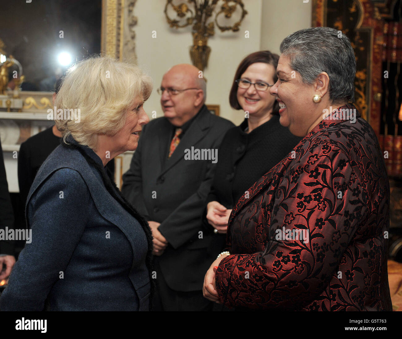 The Duchess of Cornwall talks to Her Excellency the High Commissioner of Jamaica Ms Aloun Ndombet-Assamba, during a reception for High Commissioners representing Commonwealth realm nations at Clarence House in central London. Stock Photo
