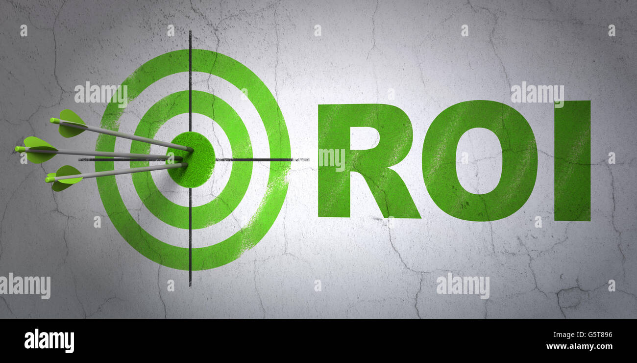 Finance concept: target and ROI on wall background Stock Photo - Alamy