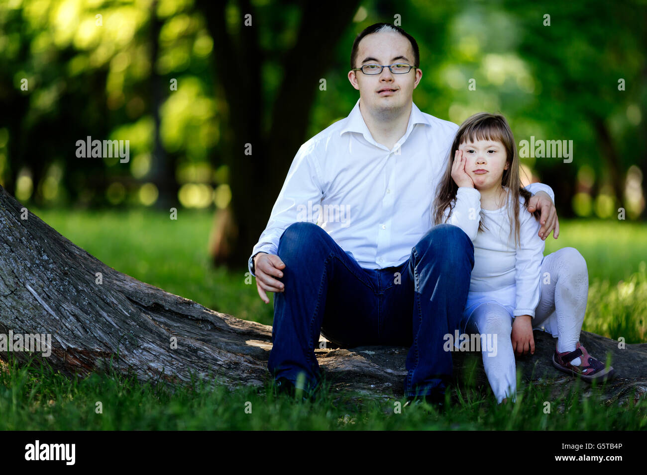 People with down syndrome bonding in nature Stock Photo