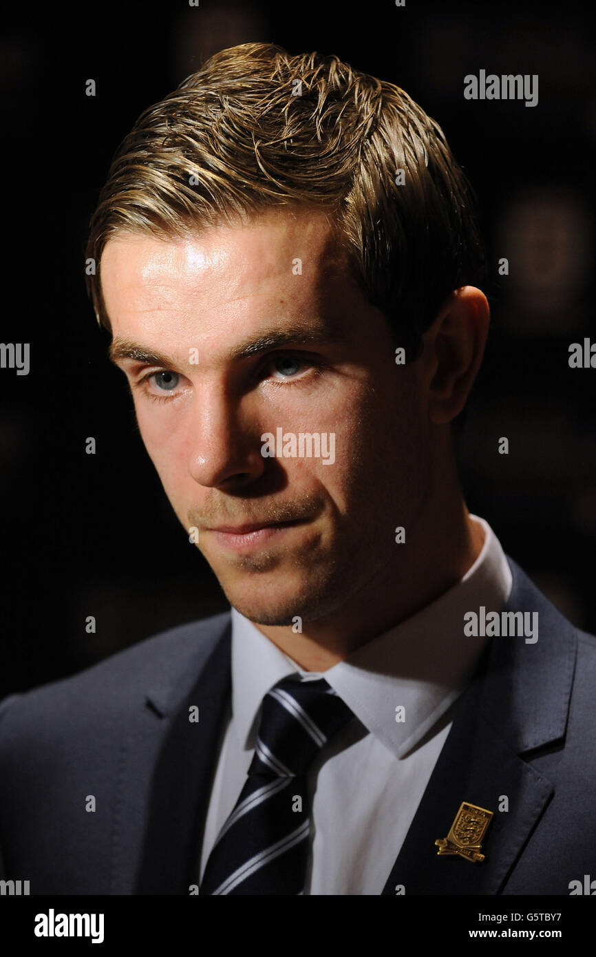 England's Jordan Henderson after being awarded the Men's Under-21 Player of the Year during the FA England Awards at The Hilton, St George's Park, Burton Upon Trent. Stock Photo