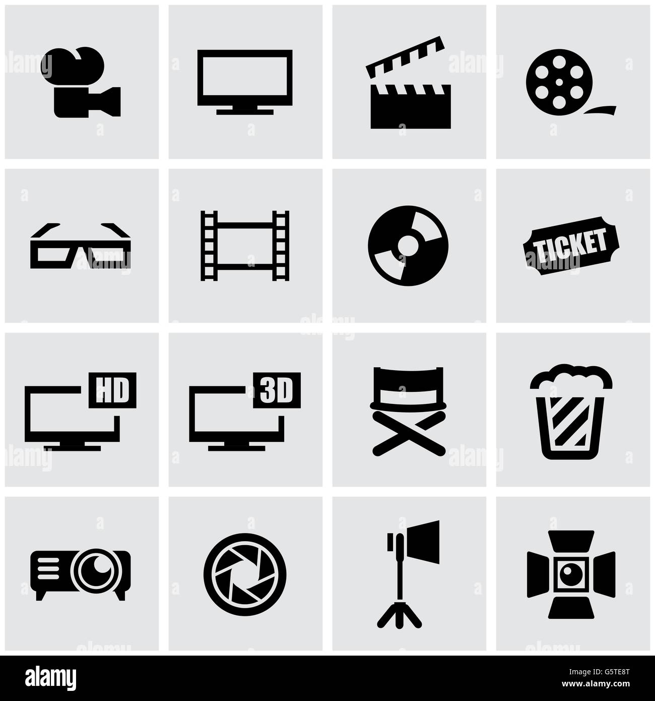 Vector black cinema icon set Stock Vector Image & Art - Alamy