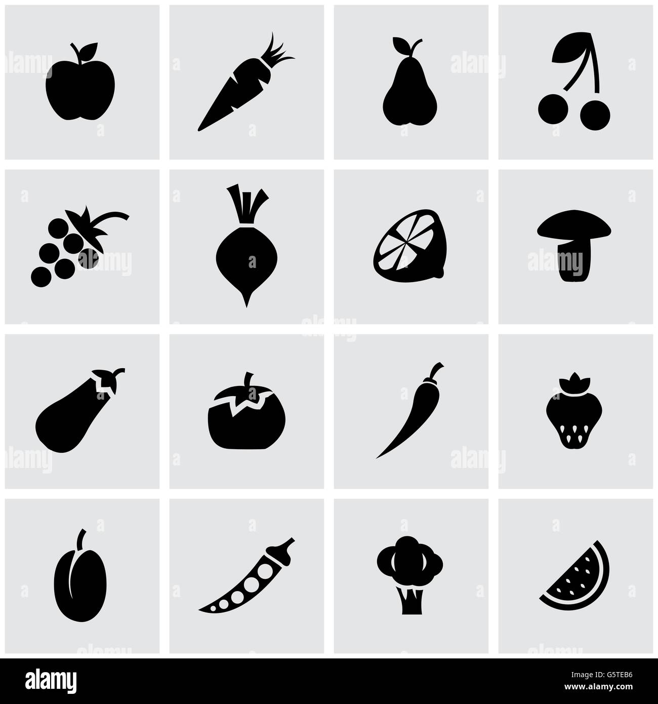 Vector black fruit and vegetables icon set Stock Vector Image & Art - Alamy