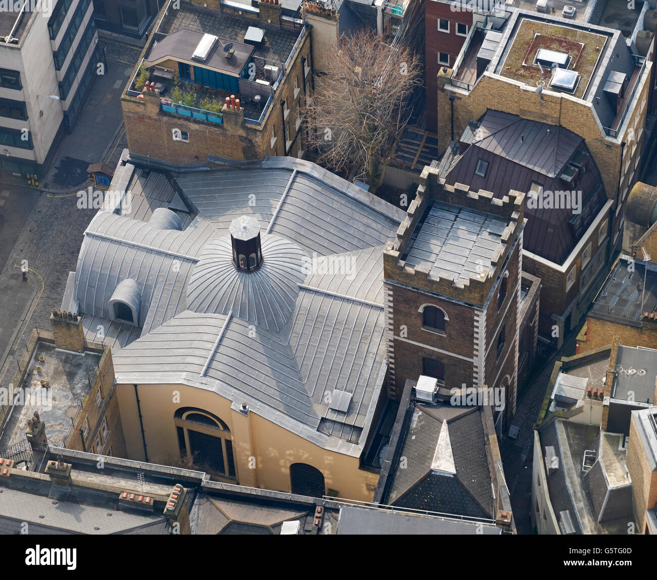 St Mary at Hill, church in the City of London by Christopher Wren and Robert Hooke 1670s, exterior from above Stock Photo