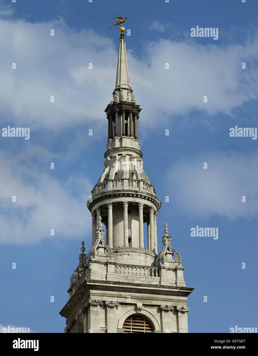 St Mary le Bow, church in the City of London, by Christopher Wren, 1670s steeple and spire Stock Photo