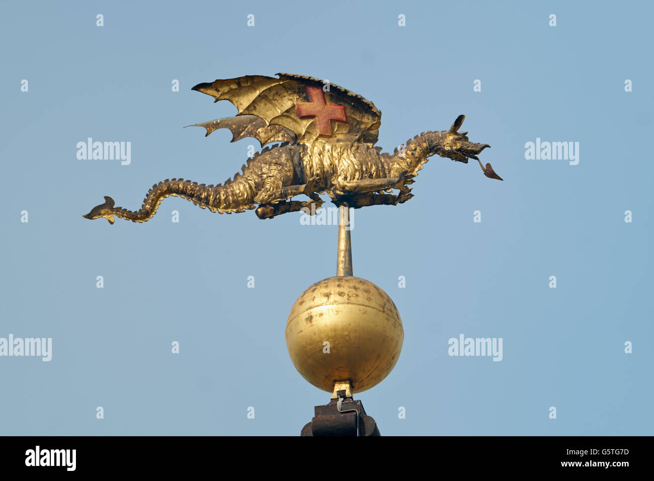 St Mary le Bow, church in the City of London, by Christopher Wren, 1670s dragon weathervane Stock Photo