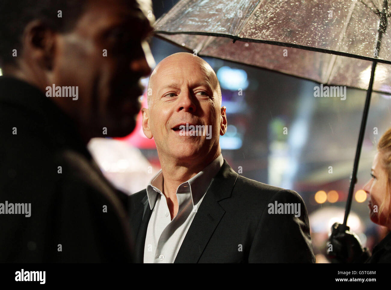 Bruce Willis arriving for the UK film premiere of A Good Day To Die Hard, at the Empire Leicester Square in central London. Stock Photo