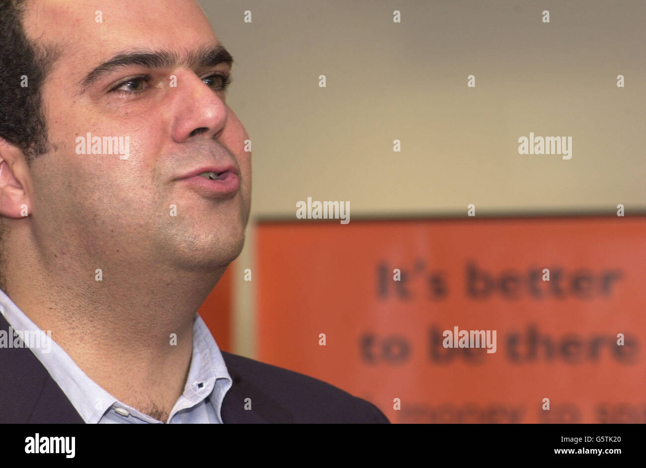 Stelios Haji-loannou announces his intention of stepping down as chairman of easyJet.com at a press conference was held at London Luton Airport. Stock Photo