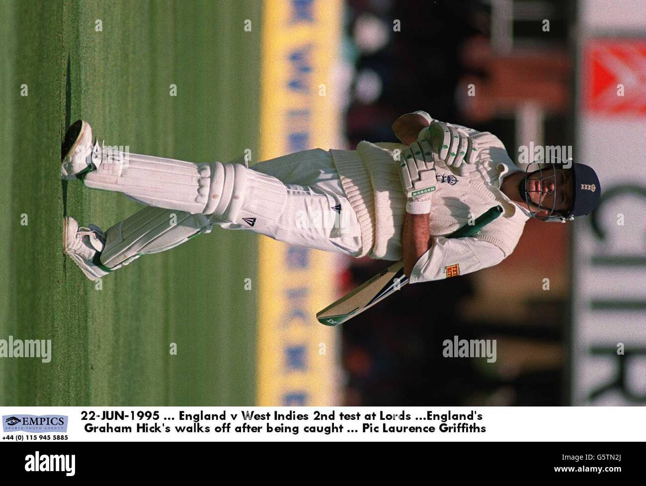 22-JUN-1995, England v West Indies 2nd test at Lords, England's Graham Hick's walks off after being caught Stock Photo