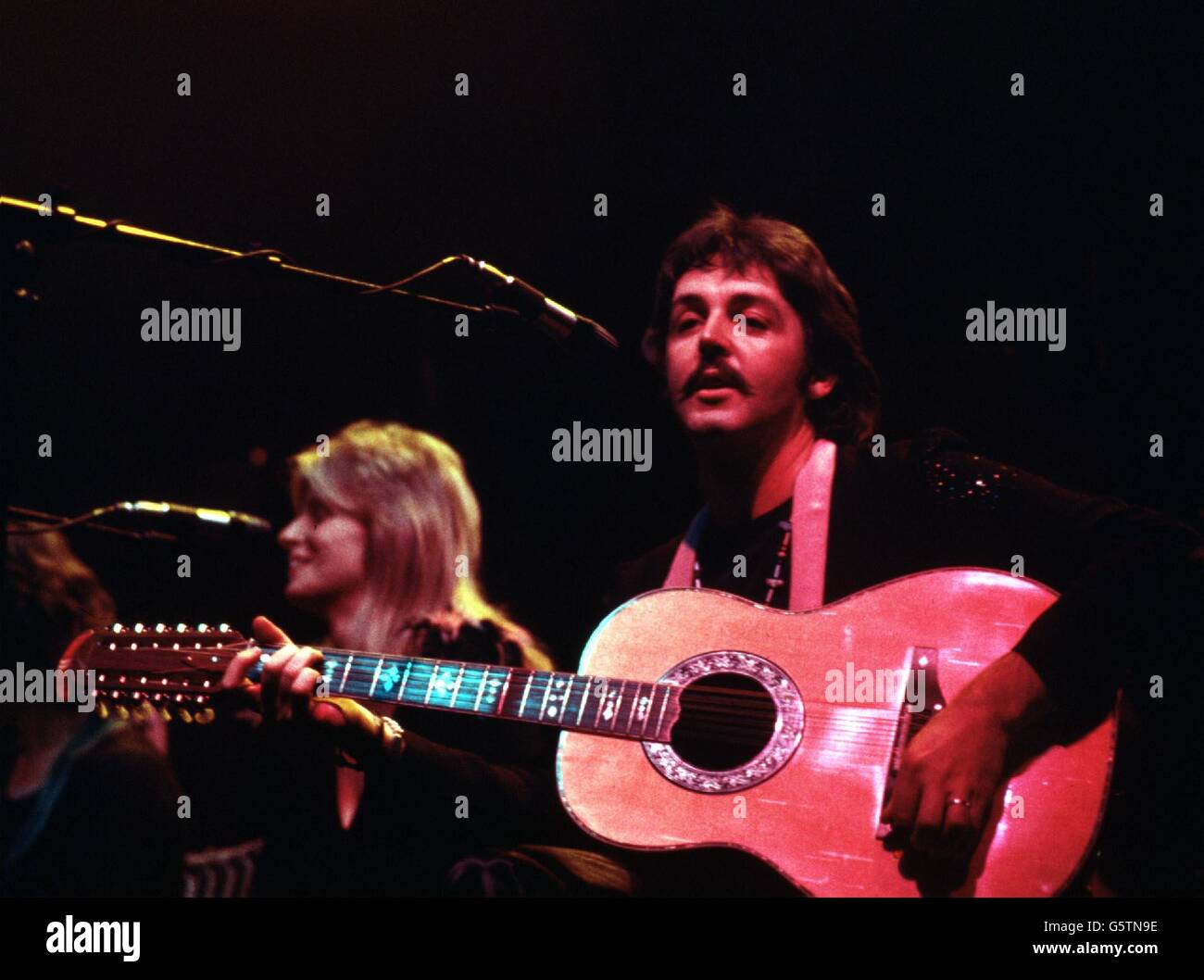 Wings band with Paul McCartney in concert at Empire Pool, Wembley. Stock Photo
