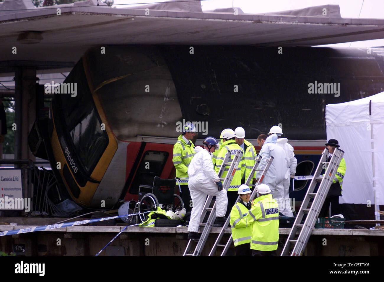 Scene of Crime Officer up on the platform at Potters Bar Train Station after a train travelling
