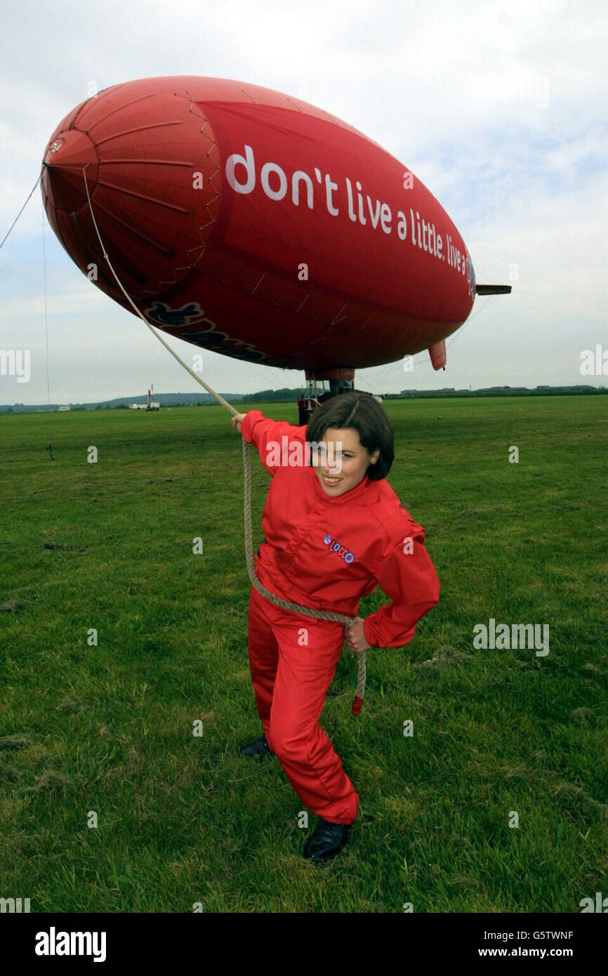 Kate board, the world's only airship pilot, at the launch of the Lottoships tour, made up of four Lotto airships from White Waltham airfield near London. *The tour of mainland Britain marks the countdown to the first ever Lotto draw (the new name for the National Lottery) on Saturday 18th May. Stock Photo