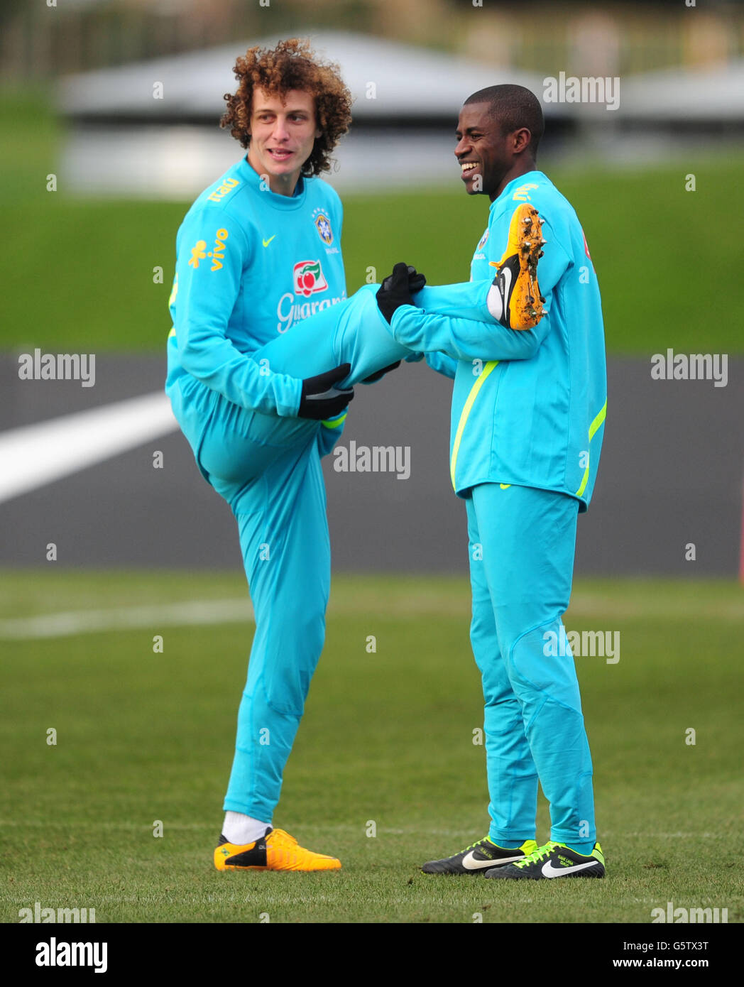 Soccer - International Friendly - England v Brazil - Brazil Training Session - The Hive. Brazil's David Luiz (left) and Ramires during the training session at The Hive, London. Stock Photo