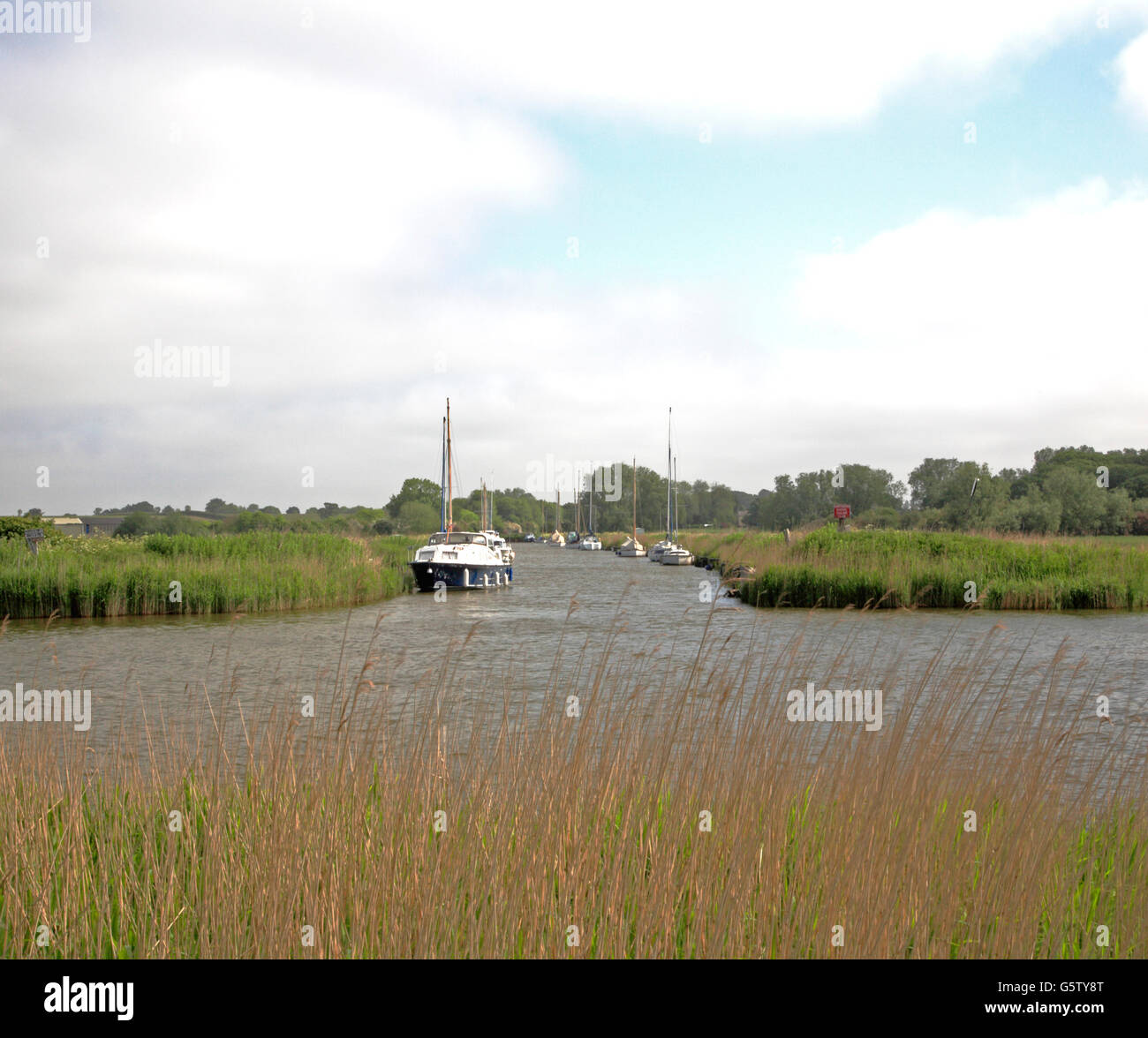 A view of South Oby Dyke by the River Bure on the Norfolk Broads from