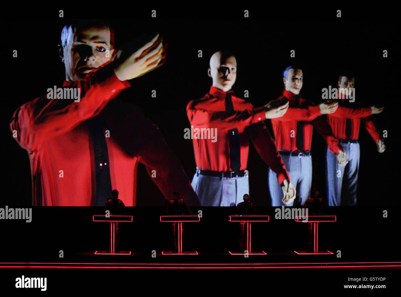 German electronic music pioneers Kraftwerk performing in the Turbine