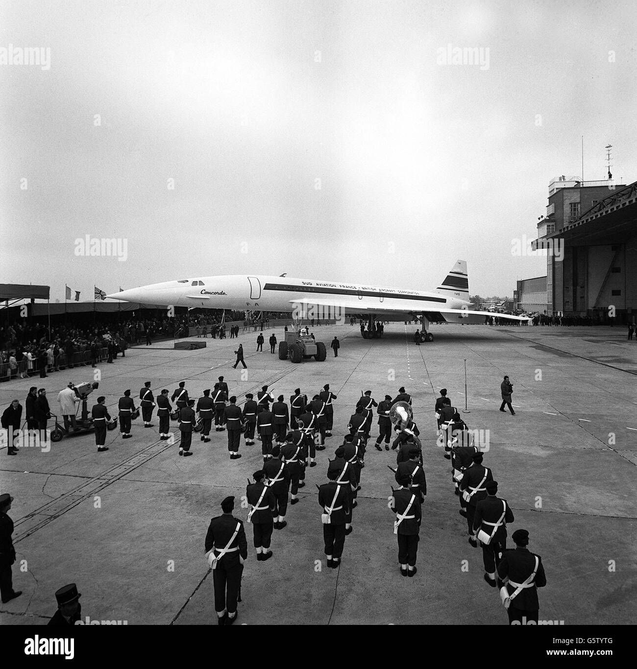 The prototype of Concorde, the Anglo-French supersonic airliner project after she was rolled out at Toulouse, France. Stock Photo