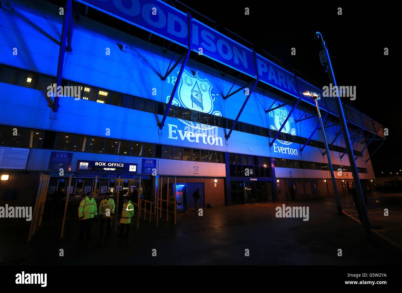 Soccer - Barclays Premier League - Everton v West Bromwich Albion - Goodison Park. A light show welcomes fans to Goodison Park before the game Stock Photo