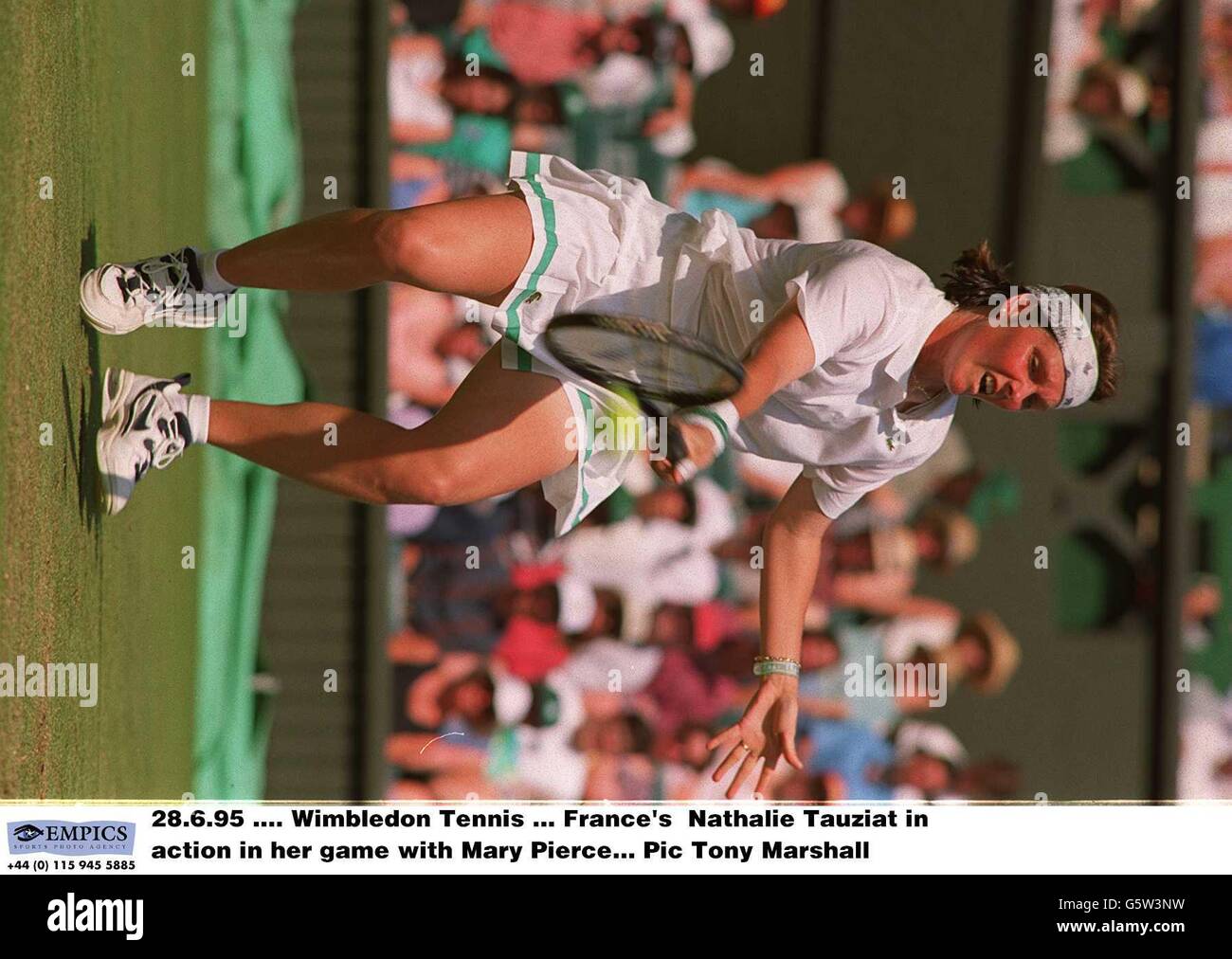 28.6.95, Wimbledon Tennis, France's Nathalie Tauziat in action in her