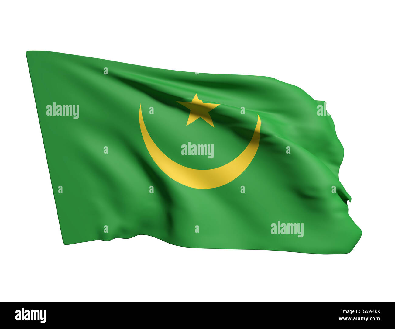 3d rendering of Mauritania flag waving on a white background Stock ...
