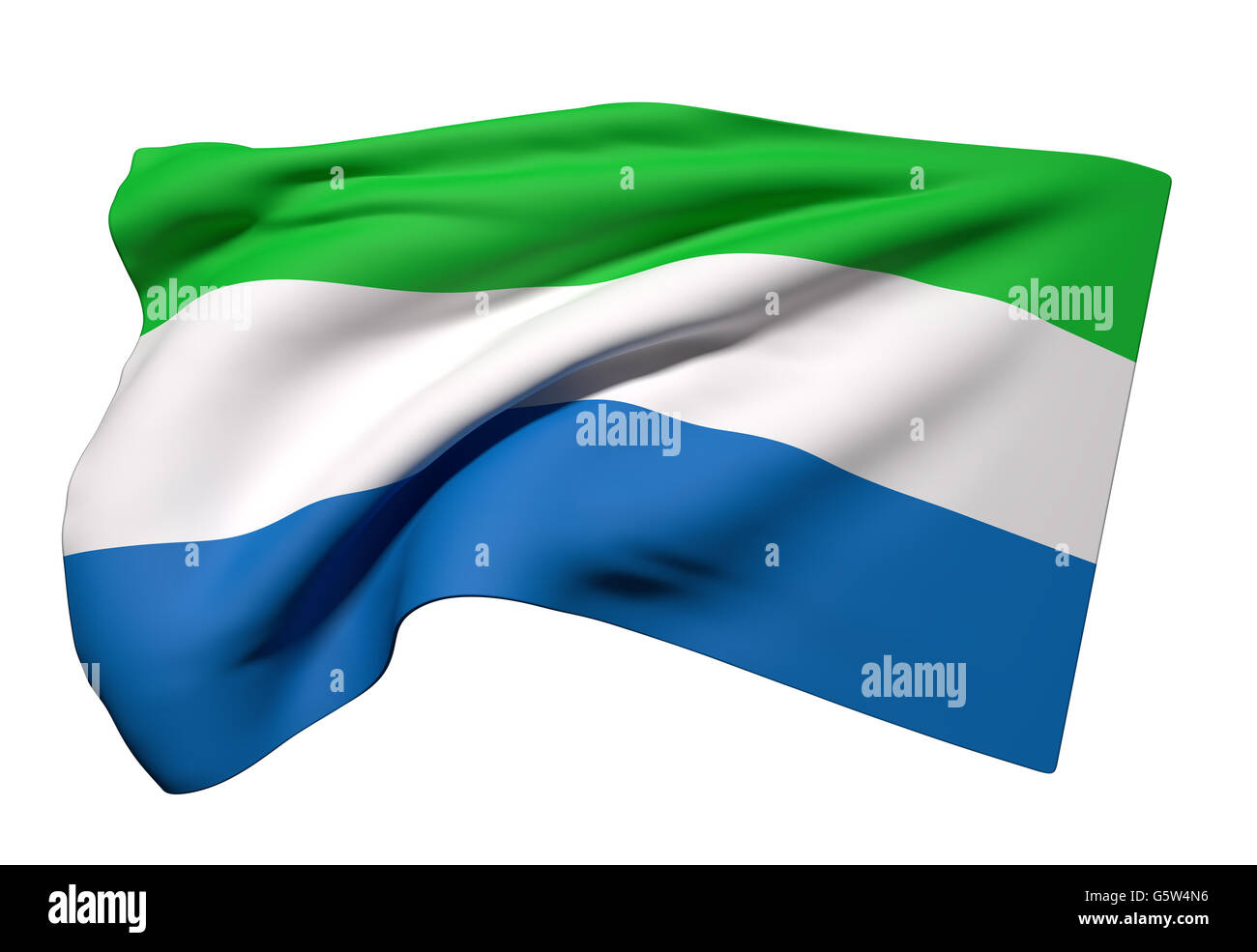 3d rendering of Republic of Sierra Leone flag waving on a white ...