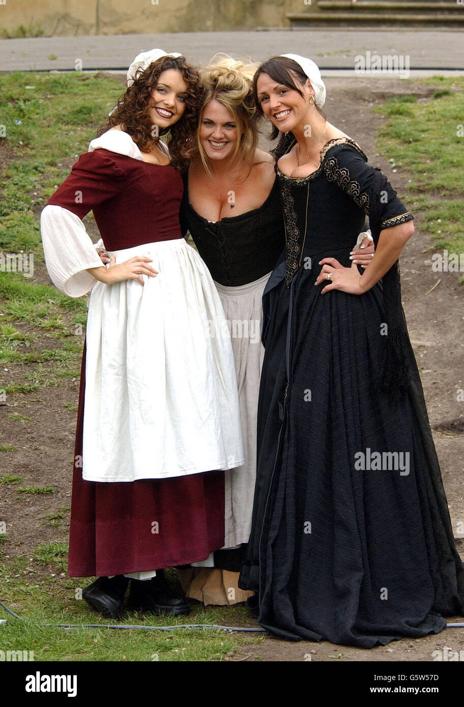 Coronation Street actresses (l-r) Jennifer James who plays Geena Gregory, Sally Lindsay who plays Shelly Unwin and Suranne Jones who plays Karen McDonald, at the Weatherfield Historical Society re-enactment of the Battle of the Red Wreck, Stretford, Greater Manchester. Stock Photo