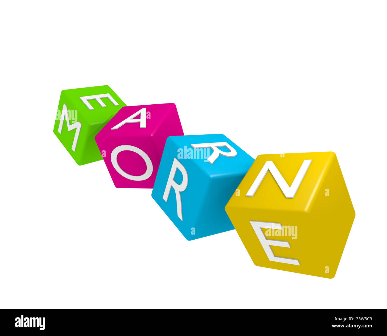 3d rendering of colorful dices with the words Earn more, business concept on white Stock Photo