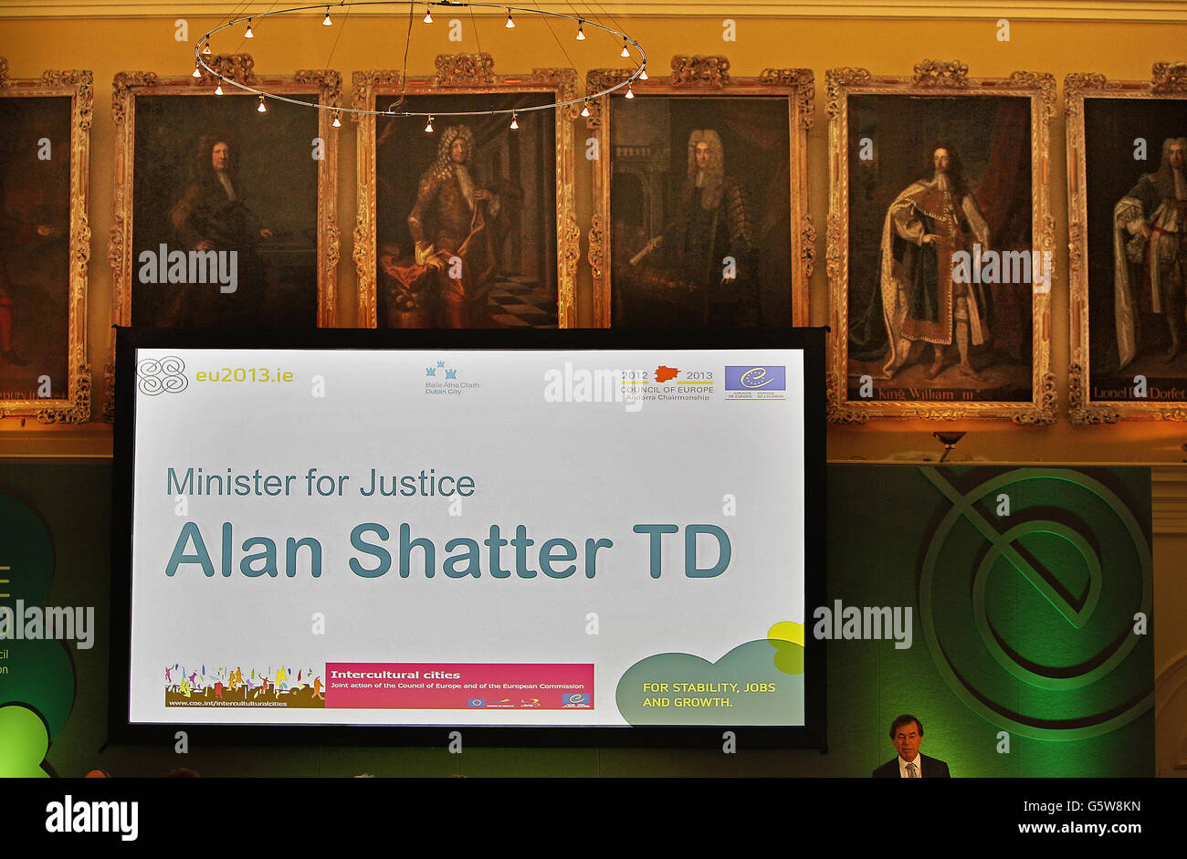 Minister for Justice Alan Shatter TD at the Dublin City Council hosted 'Making Diversity Work' conference, a joint Council of Europe and European Commission Intercultural Cities initiative at the Royal Hospital Kilmainham, Dublin. Stock Photo