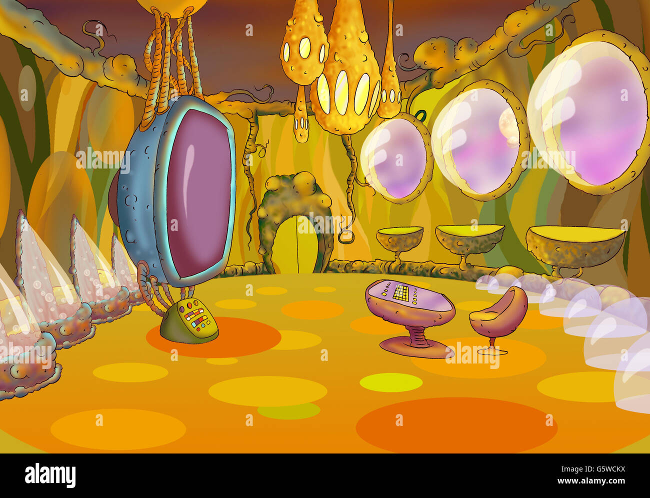 Spaceship Cabin Futuristic Interior Cartoon Of Cosmic