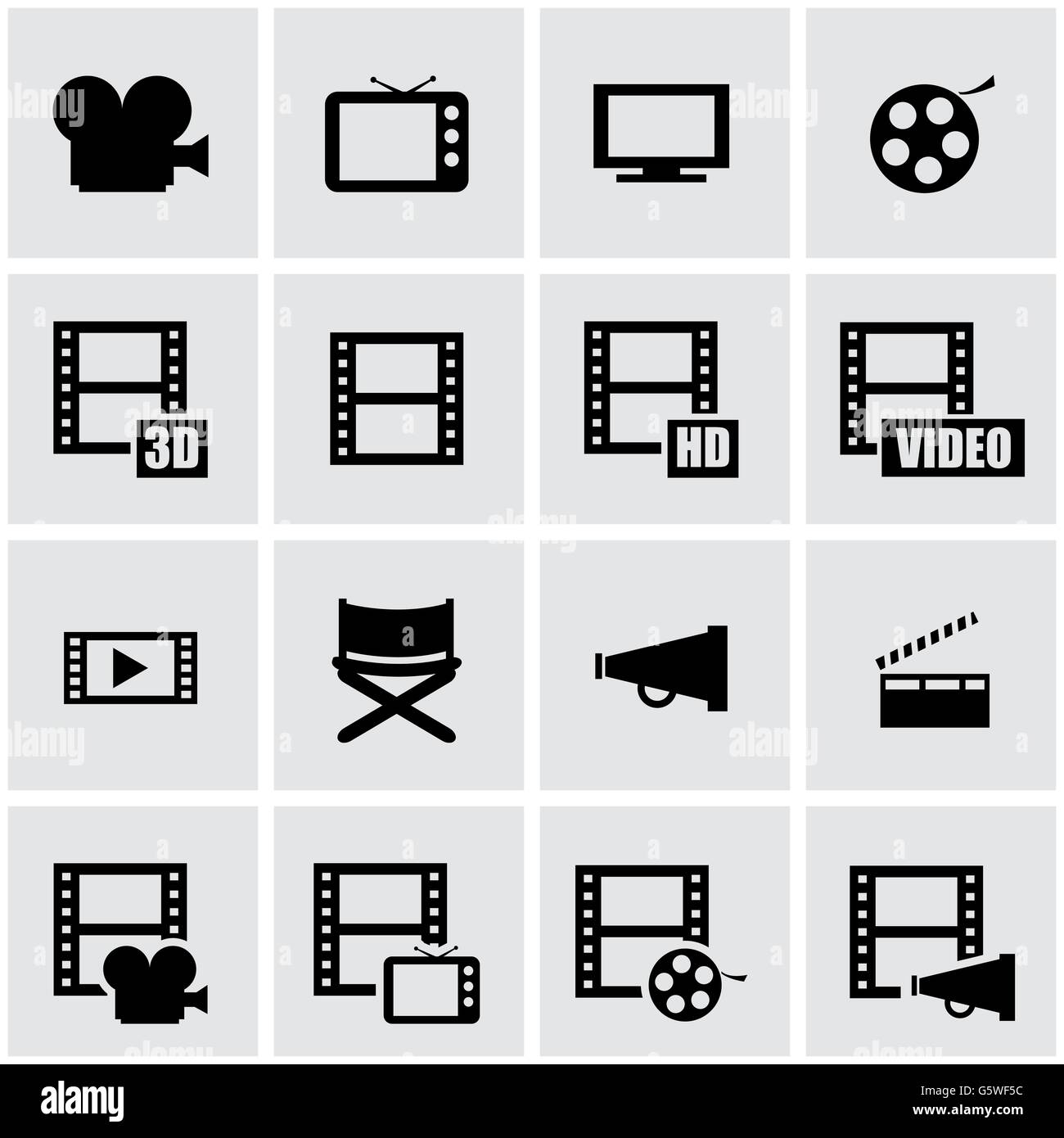Vector black movie icon set Stock Vector Image & Art - Alamy