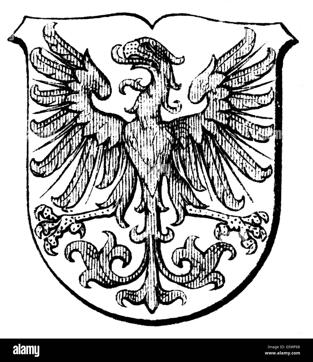 heraldry, coat of arms, Germany, city arms, Rathenow, wood engraving, 1893, Additional-Rights-Clearences-Not Available Stock Photo