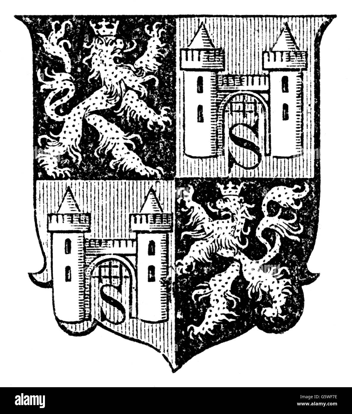 heraldry, coat of arms, Poland, city arms, Zagan, wood engraving, 1893, Additional-Rights-Clearences-Not Available Stock Photo