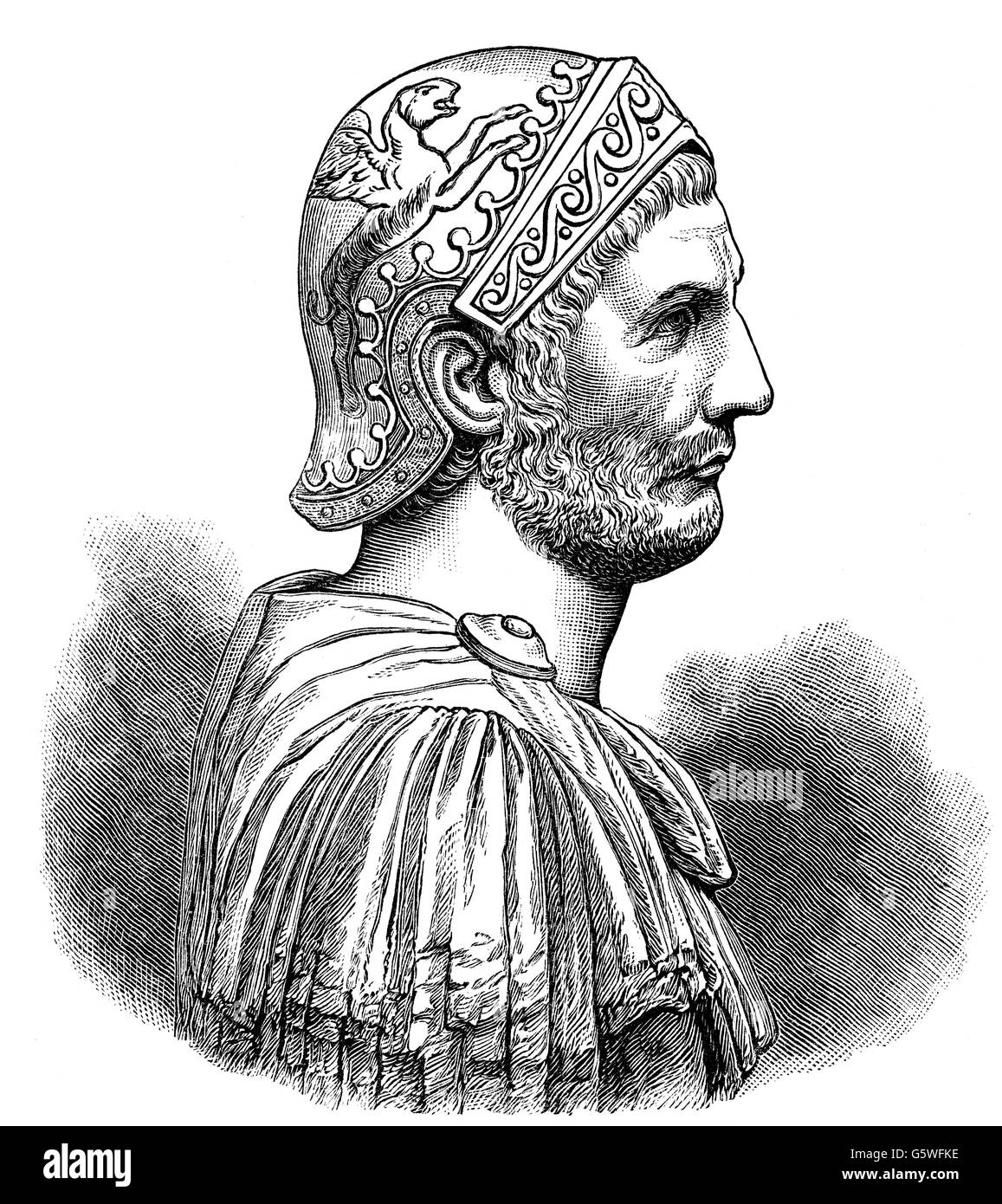Hannibal, 247 - 183 BC, Carthaginian general, portrait, after bust from the Naples National Archaeological Museum, wood engraving, 19th century, Stock Photo