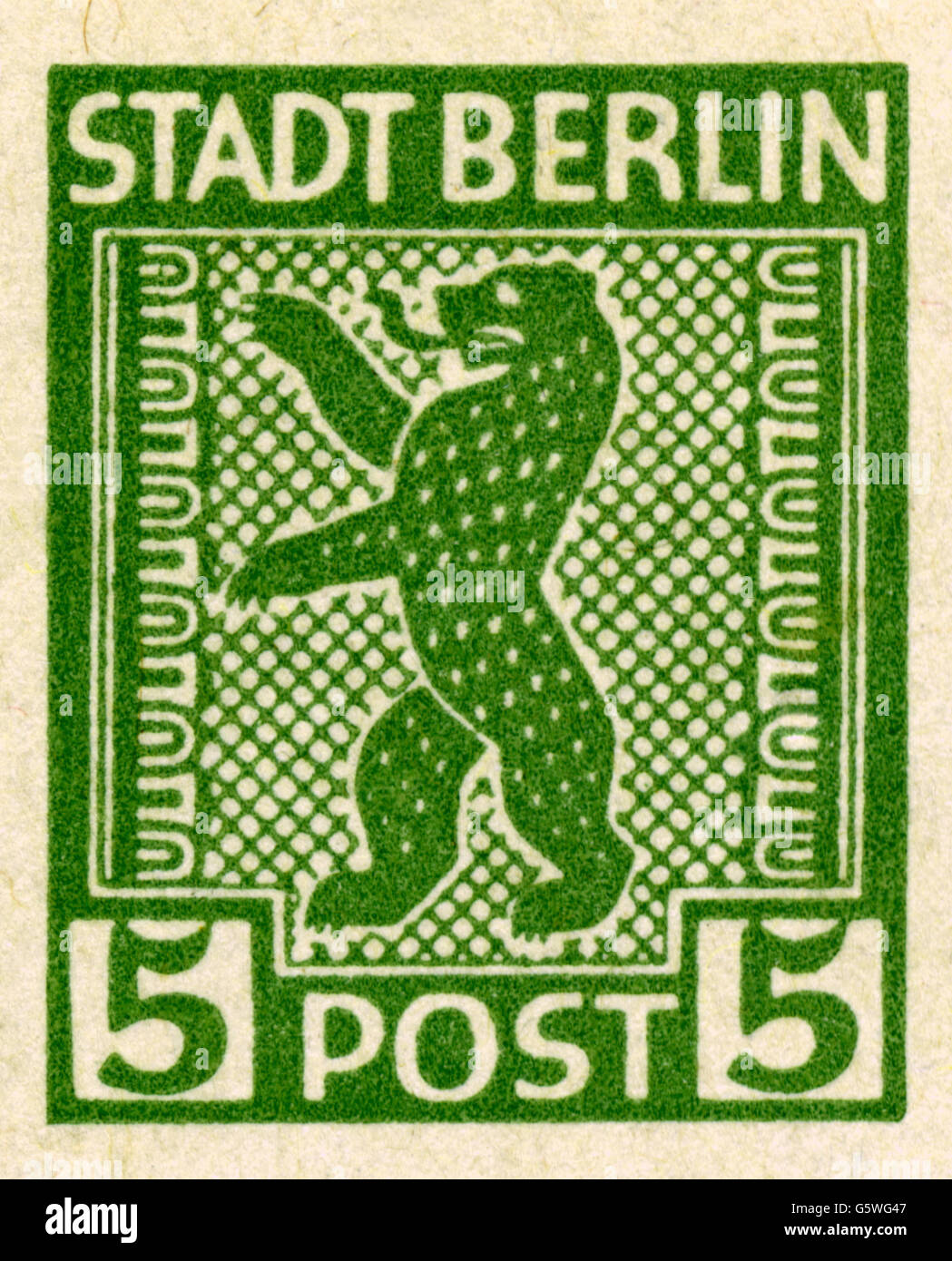mail, postage stamps, Germany, 5 pfennig postage stamp, city Berlin, 1948, Additional-Rights-Clearences-Not Available Stock Photo