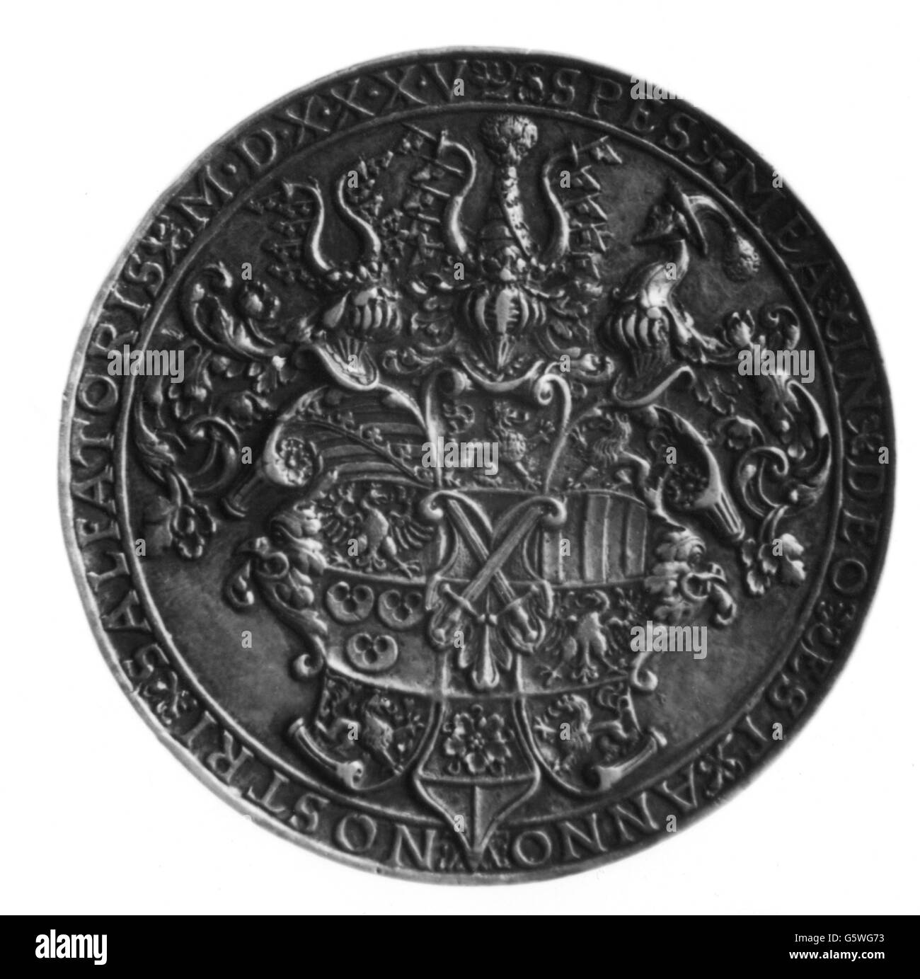 fine arts, Hans Reinhart the Elder (circa 1510 - 1581), medal, cast medal for John Frederick I of Saxony on the occasion of his appointment as Prince-Elector, reverse, 1535, diameter 66 mm, Additional-Rights-Clearences-Not Available Stock Photo