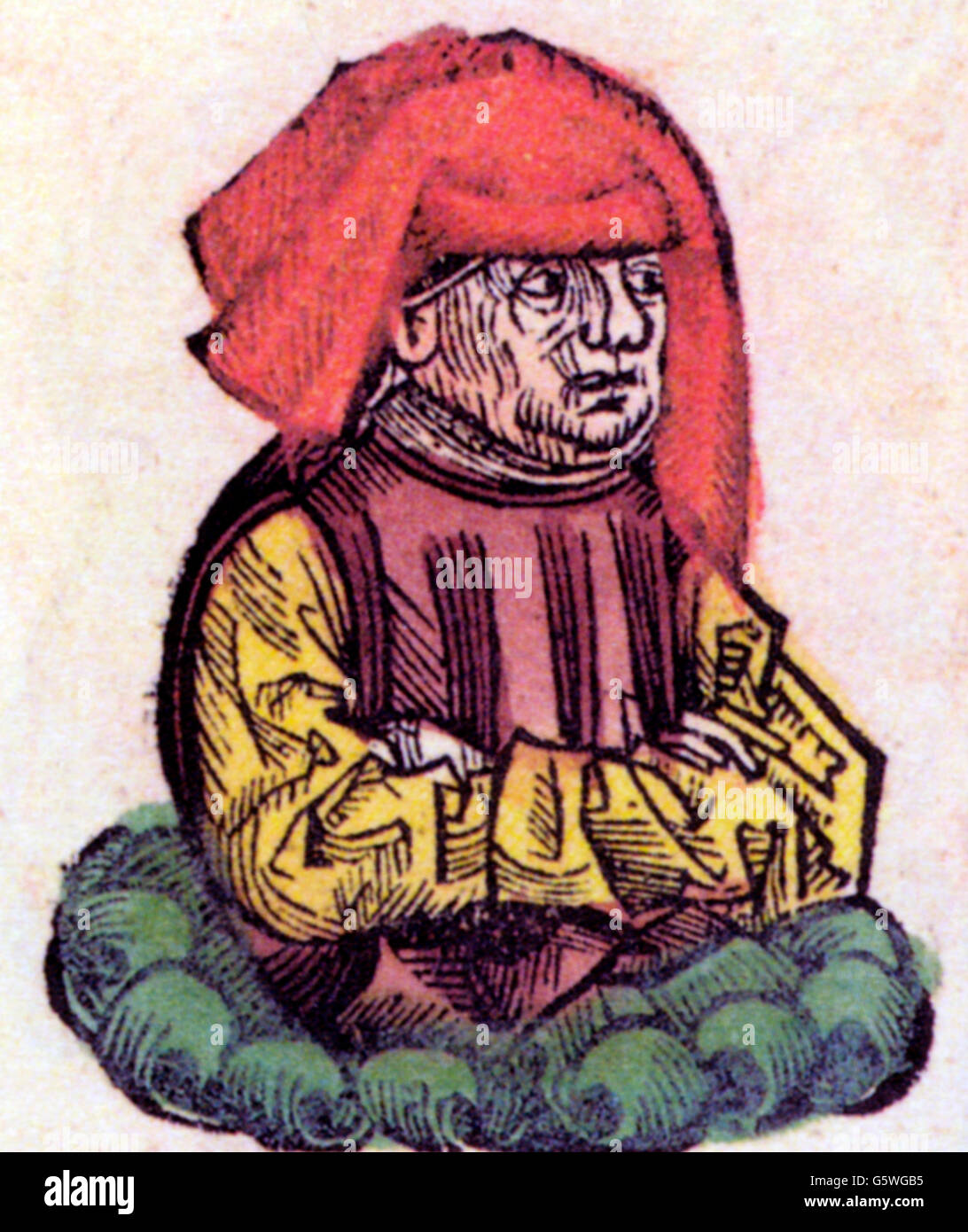 Posidonius of Apameia, 135 - 51 BC, Greek philosopher and author / writer, half length, woodcut by Michael Wolgemut or Wilhelm Pleydenwurff, chronicle of Hartmann Schedel, Nuremberg, 1493, Artist's Copyright has not to be cleared Stock Photo