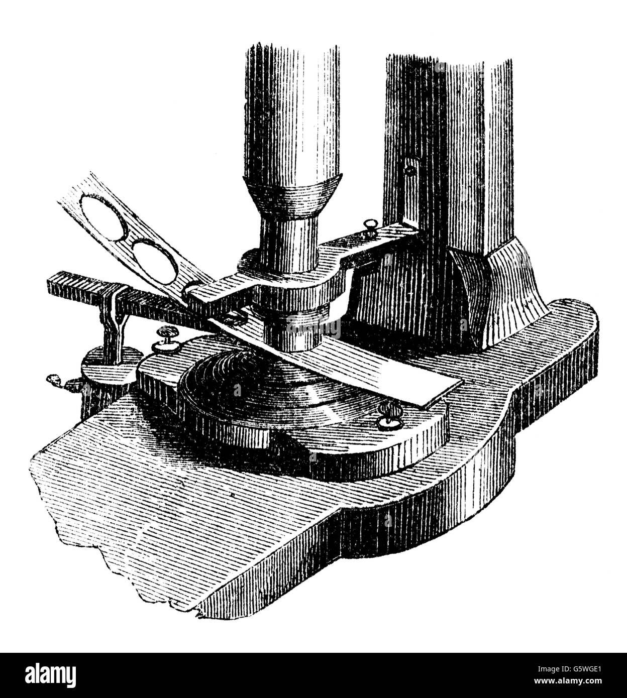 money / finances, mintage, drop press to knock out the coin blanks, from: book of inventions, trades and industries, Otto Spamer publishing house, Leipzig - Berlin, 1864 - 1867, Additional-Rights-Clearences-Not Available Stock Photo