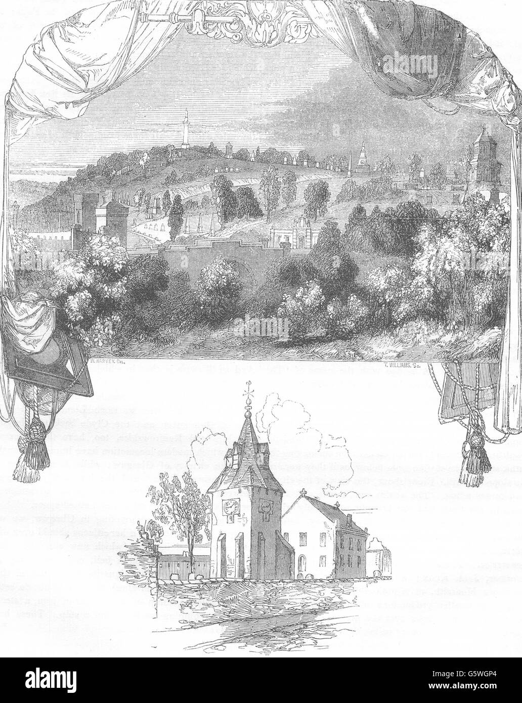 GLASGOW: Necropolis; Rutherglen Old Church, antique print 1850 Stock Photo